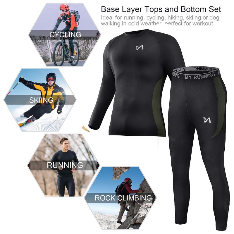 MEETYOO mens Sport Long Johns Base Layer Set, Black, Large US - Image 5